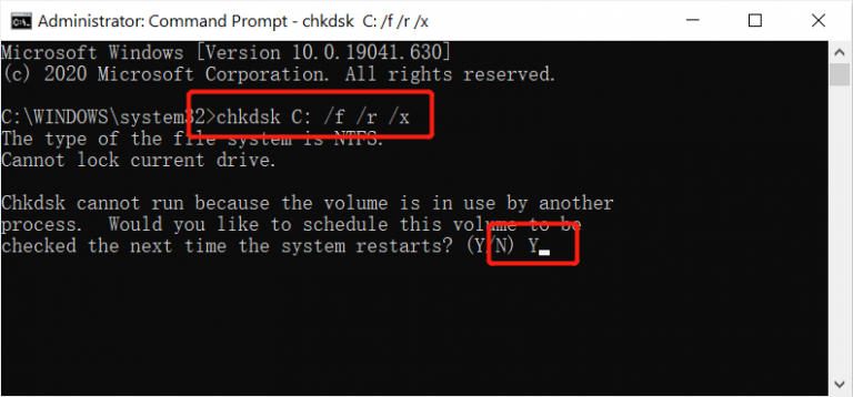 CHKDSK /f /r /x