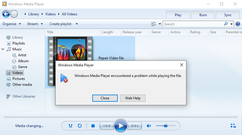 Windows Media Player在播放文件時遇到問題
