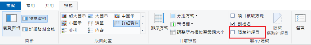 檔案總管隱藏的項目