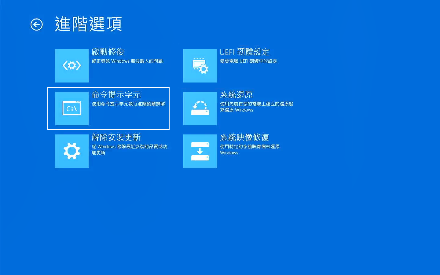 疑難排解進階選項命令提示字元