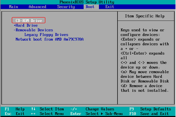 BIOS設定-開機順序為CD-ROM Drive