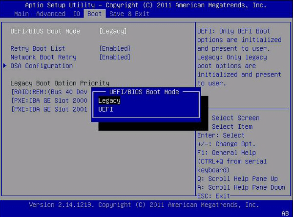 BIOS選擇Boot並將Legacy啟動選項優先級設定為備用模式2