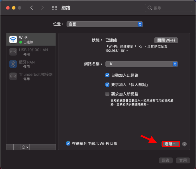 mac系統偏好設定-網路-進階