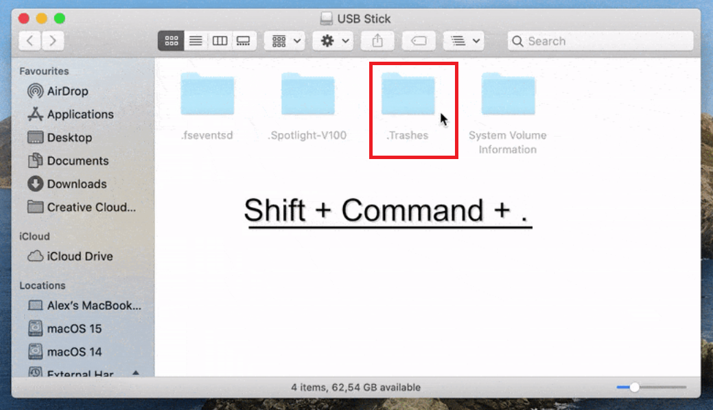 mac按下shift+command+句號找到隱藏的trashes廢紙簍垃圾桶