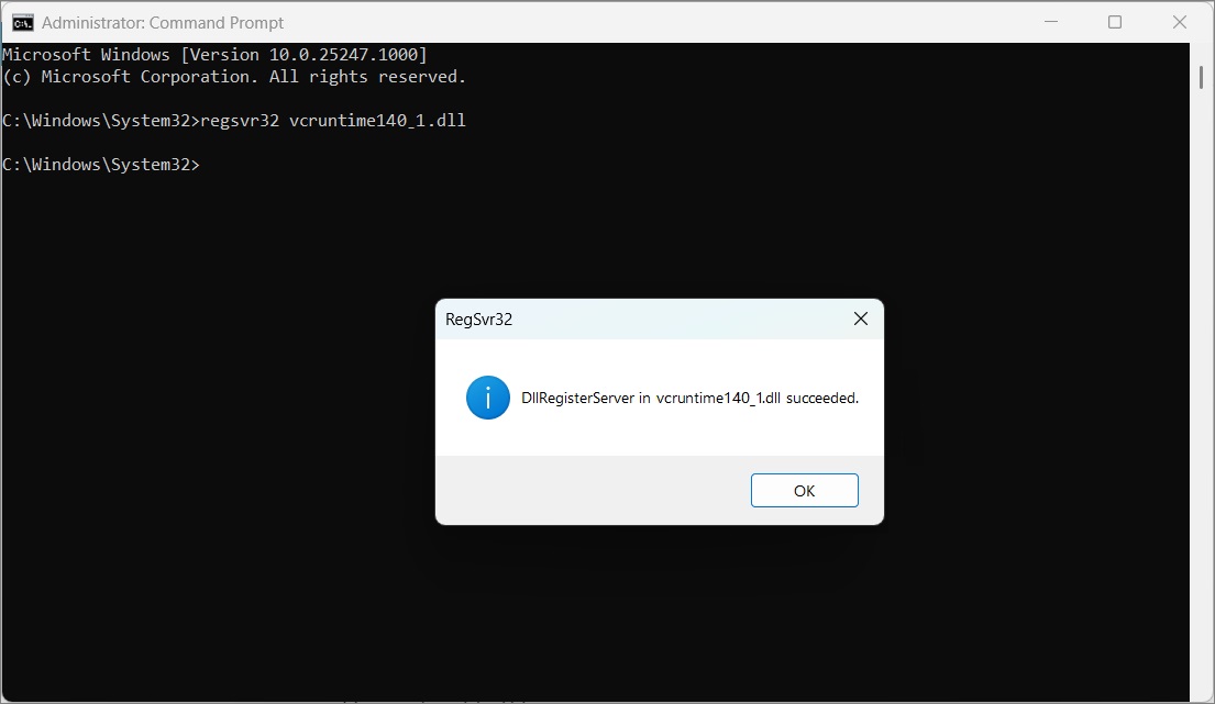 regsvr32 vcruntime140_1.dll