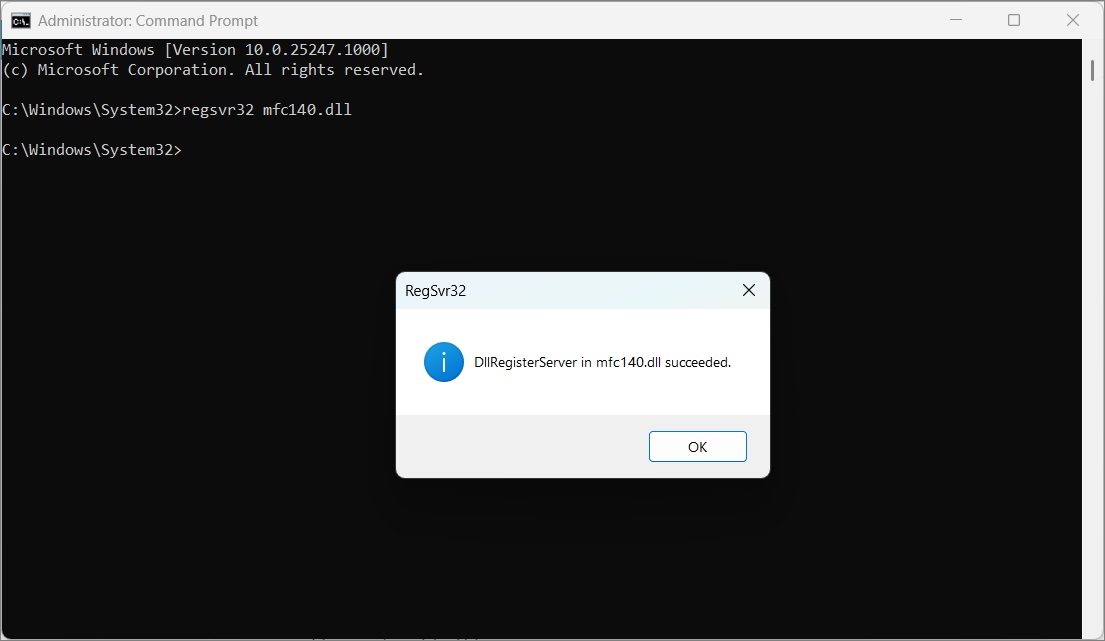 regsvr32 mfc140.dll