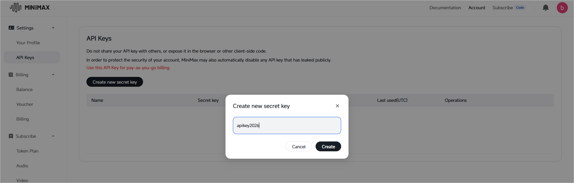 minimax home page-api key 2