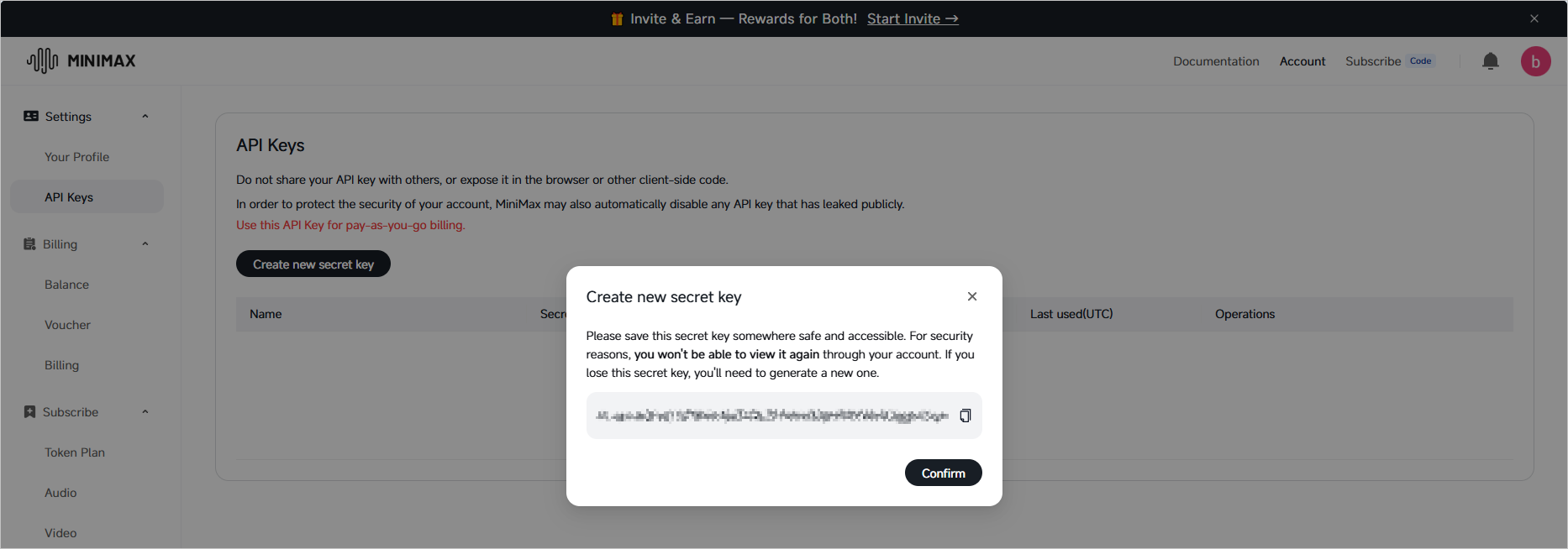 minimax home page-api key-copy